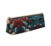 WXWJSHMGC Shells and Corals Print Leather Pencil Case,Fountain Pen Case,Personalised Portable Big Capacity Study Pencil Case for Secondary School Girls Boys