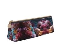 WXWJSHMGC Shells and Corals Print Leather Pencil Case,Fountain Pen Case,Personalised Portable Big Capacity Study Pencil Case for Secondary School Girls Boys