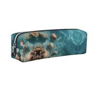 WXWJSHMGC Shells and Corals Print Leather Pencil Case Simple,with Metallic Zipper Pocket,Storage Pouch for Girls Boys Student College Middle School