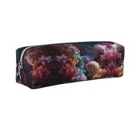 WXWJSHMGC Shells and Corals Print Leather Pencil Case Simple,with Metallic Zipper Pocket,Storage Pouch for Girls Boys Student College Middle School