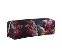 WXWJSHMGC Shells and Corals Print Leather Pencil Case Simple,with Metallic Zipper Pocket,Storage Pouch for Girls Boys Student College Middle School