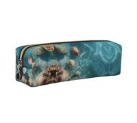 WXWJSHMGC Shells and Corals Print Leather Pencil Case Simple,with Metallic Zipper Pocket,Storage Pouch for Girls Boys Student College Middle School