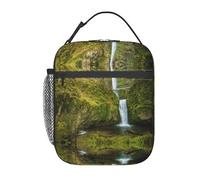 WXWJSHMGC Small Bridge and Waterfall Print Lunch Bag,Reusable and Waterproof Lunchbox, Insulated Lunchbag with Mesh Bag for School, Travel, Picnic