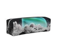 WXWJSHMGC Space and Moon Print Leather Pencil Case Simple,with Metallic Zipper Pocket,Storage Pouch for Girls Boys Student College Middle School