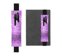 WXWJSHMGC Sparkling Purple Glitter Print 2pcs Adjustable Elastic Band Pen Holder Pu Leather Pen Sleeve Pouch for Hardcover Journals, Notebooks for Back to School Gift
