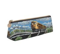 WXWJSHMGC Steam Train Print Leather Pencil Case,Fountain Pen Case,Personalised Portable Big Capacity Study Pencil Case for Secondary School Girls Boys