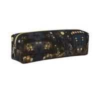 WXWJSHMGC Steampunk Street Print Leather Pencil Case Simple,with Metallic Zipper Pocket,Storage Pouch for Girls Boys Student College Middle School