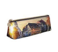 WXWJSHMGC Strasbourg Sundown Print Leather Pencil Case,Fountain Pen Case,Personalised Portable Big Capacity Study Pencil Case for Secondary School Girls Boys