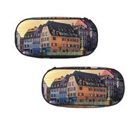 WXWJSHMGC Strasbourg Sundown Print Pencil Bag Large Pouch Bag with 3 Compartments Pen Case Card Coin Holder for Boys Girls School Stationery
