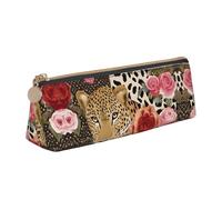 WXWJSHMGC Striped Leopard Print Leather Pencil Case,Fountain Pen Case,Personalised Portable Big Capacity Study Pencil Case for Secondary School Girls Boys