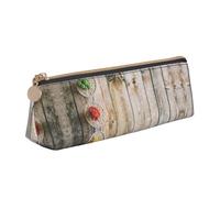 WXWJSHMGC Succulent Plant Wood Print Leather Pencil Case,Fountain Pen Case,Personalised Portable Big Capacity Study Pencil Case for Secondary School Girls Boys