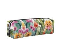 WXWJSHMGC Succulent Rose Print Leather Pencil Case Simple,with Metallic Zipper Pocket,Storage Pouch for Girls Boys Student College Middle School