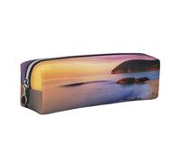 WXWJSHMGC Sun Rise On The Beach Print Leather Pencil Case Simple,with Metallic Zipper Pocket,Storage Pouch for Girls Boys Student College Middle School