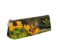 WXWJSHMGC Sunflower Butterfly Print Leather Pencil Case,Fountain Pen Case,Personalised Portable Big Capacity Study Pencil Case for Secondary School Girls Boys