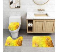 WXWJSHMGC Sunflower Butterfly Sunny print 3 Piece Super Plush Non-Slip Bath Mat Rug Set Toilet Carpet Rugs