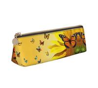 WXWJSHMGC Sunflower Butterfly Sunny Print Leather Pencil Case,Fountain Pen Case,Personalised Portable Big Capacity Study Pencil Case for Secondary School Girls Boys