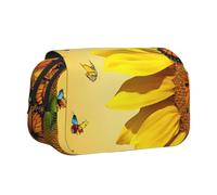WXWJSHMGC Sunflower Butterfly Sunny Print Pen Case Bag - Portable Double Layer Storage Pencil Bag for Child, Girls, Boys and Adults