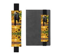 WXWJSHMGC Sunflower Field Print 2pcs Adjustable Elastic Band Pen Holder Pu Leather Pen Sleeve Pouch for Hardcover Journals, Notebooks for Back to School Gift
