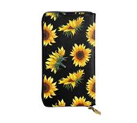 WXWJSHMGC Sunflower Flowers Plants Black and Yellow Print Fashion Long Wallet Shopping Clutch Purse Pu Leather Handbags for Ladies,Men's Wallets