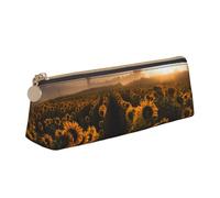 WXWJSHMGC Sunflower Lanscape Print Leather Pencil Case,Fountain Pen Case,Personalised Portable Big Capacity Study Pencil Case for Secondary School Girls Boys