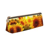 WXWJSHMGC Sunflower Print Leather Pencil Case,Fountain Pen Case,Personalised Portable Big Capacity Study Pencil Case for Secondary School Girls Boys