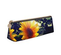 WXWJSHMGC Sunflower Print Leather Pencil Case,Fountain Pen Case,Personalised Portable Big Capacity Study Pencil Case for Secondary School Girls Boys
