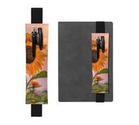 WXWJSHMGC Sunflower with Sunset Print 2pcs Adjustable Elastic Band Pen Holder Pu Leather Pen Sleeve Pouch for Hardcover Journals, Notebooks for Back to School Gift