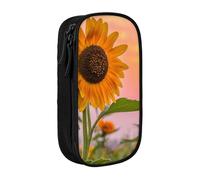 WXWJSHMGC Sunflower with Sunset Print Large Capacity Double Layer Pencil Case with Zipper â€“ Durable Fabric School Pouch for Pens,â€“ Ideal for Students