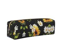 WXWJSHMGC Sunflowers Chamomile Print Leather Pencil Case Simple,with Metallic Zipper Pocket,Storage Pouch for Girls Boys Student College Middle School