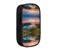 WXWJSHMGC Sunrise Over Hanauma Bay Oahu Hawaii Print Large Capacity Double Layer Pencil Case with Zipper â€“ Durable Fabric School Pouch for Pens,â€“ Ideal for Students