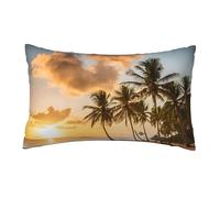 WXWJSHMGC Sunset Hawaiian Palm Tree Print Cushion Cover Linen Fabric For Couch Bed Sofa Car Waist Throw Pillow Cover 12 X 20 Inch Pillow Case 30 X 50 Cm