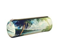 WXWJSHMGC Sunset On The Beach Print Leather Pencil Case Zipper Pen Makeup Cosmetic Holder Pouch Stationery Bag for School, Work, Office