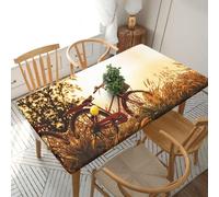 WXWJSHMGC Sunset Rural View Rectangular Tablecloth Table,Fitted Elastic Edged Waterproof Table Cloth For Dinning Room Outdoor Patio Party (5ft 152x76cm)
