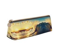 WXWJSHMGC Sunset Sea Surfing Seascape Print Leather Pencil Case,Fountain Pen Case,Personalised Portable Big Capacity Study Pencil Case for Secondary School Girls Boys