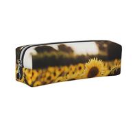 WXWJSHMGC Sunshine Sunflowers Print Leather Pencil Case Simple,with Metallic Zipper Pocket,Storage Pouch for Girls Boys Student College Middle School