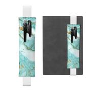 WXWJSHMGC Teal and Gold Marble Print 2pcs Adjustable Elastic Band Pen Holder Pu Leather Pen Sleeve Pouch for Hardcover Journals, Notebooks for Back to School Gift