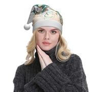 WXWJSHMGC Teal Birds Musical Note Print Plush Christmas Hat Unisex Xmas Holiday Hat For Christmas New Year Festive Holiday Party(2pcs