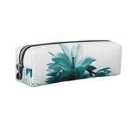 WXWJSHMGC Teal Lily Print Leather Pencil Case Simple,with Metallic Zipper Pocket,Storage Pouch for Girls Boys Student College Middle School