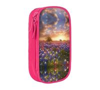 WXWJSHMGC Texas Bluebonnets Scenery Print Large Capacity Double Layer Pencil Case with Zipper â€“ Durable Fabric School Pouch for Pens,â€“ Ideal for Students