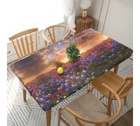 WXWJSHMGC Texas Bluebonnets Scenery Rectangular Tablecloth Table,Fitted Elastic Edged Waterproof Table Cloth For Dinning Room Outdoor Patio Party (5ft 152x76cm)