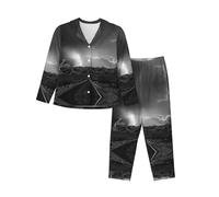 WXWJSHMGC Thunder Landscape Print Long Sleeve Long Pants Pajamas For Women Women'S Pajama Sets 2-Piece Cozy Lounge Sets Housecoat Black