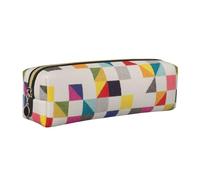 WXWJSHMGC Triangle Geometric Print Leather Pencil Case Simple,with Metallic Zipper Pocket,Storage Pouch for Girls Boys Student College Middle School