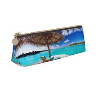 WXWJSHMGC Tropical Beach Print Leather Pencil Case,Fountain Pen Case,Personalised Portable Big Capacity Study Pencil Case for Secondary School Girls Boys