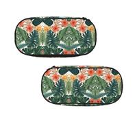 WXWJSHMGC Tropical Summer Hawaiian Flower Palm Leaves Print Pencil Bag Large Pouch Bag with 3 Compartments Pen Case Card Coin Holder for Boys Girls School Stationery