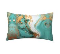 WXWJSHMGC Turquoise Gold Marble Print Cushion Cover Linen Fabric For Couch Bed Sofa Car Waist Throw Pillow Cover 12 X 20 Inch Pillow Case 30 X 50 Cm