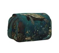 WXWJSHMGC Turtle is Slowly Swimming Print Pen Case Bag - Portable Double Layer Storage Pencil Bag for Child, Girls, Boys and Adults