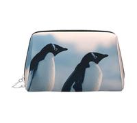 WXWJSHMGC Two Penguins Print Makeup Bag Portable Leather Waterproof Cosmetic Bag Clutch Makeup Brush Bag (6.7x4.3in)