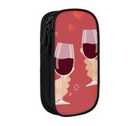 WXWJSHMGC Valentine's Day Toasting Wine Glasses Wedding Print Large Capacity Double Layer Pencil Case with Zipper â€“ Durable Fabric School Pouch for Pens,â€“ Ideal for Students