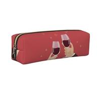 WXWJSHMGC Valentine's Day Toasting Wine Glasses Wedding Print Leather Pencil Case Simple,with Metallic Zipper Pocket,Storage Pouch for Girls Boys Student College Middle School