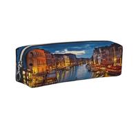 WXWJSHMGC Venice Night Print Leather Pencil Case Simple,with Metallic Zipper Pocket,Storage Pouch for Girls Boys Student College Middle School